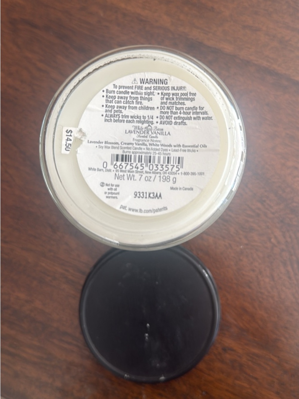 White Barn Lavender Vanilla Candle - Cream & Black - Picture 2 of 3